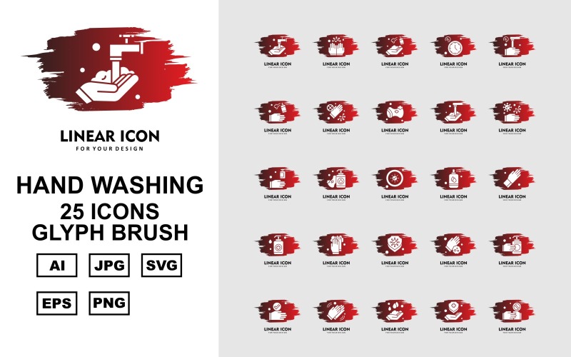 Download Набор иконок "25 Premium Hand Washing Glyph Brush Iconset" / 25 Premium Hand Washing Glyph Brush Iconset - Набор иконок на тему industrial washing,clean,sponge,hand washing,gloves,shield,handshake,cleaning,clock,industrial,soap,sanitizer spray,virus,spray,icon,icons
