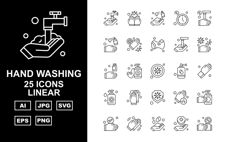 25 Premium handtvätt linjär ikonuppsättning