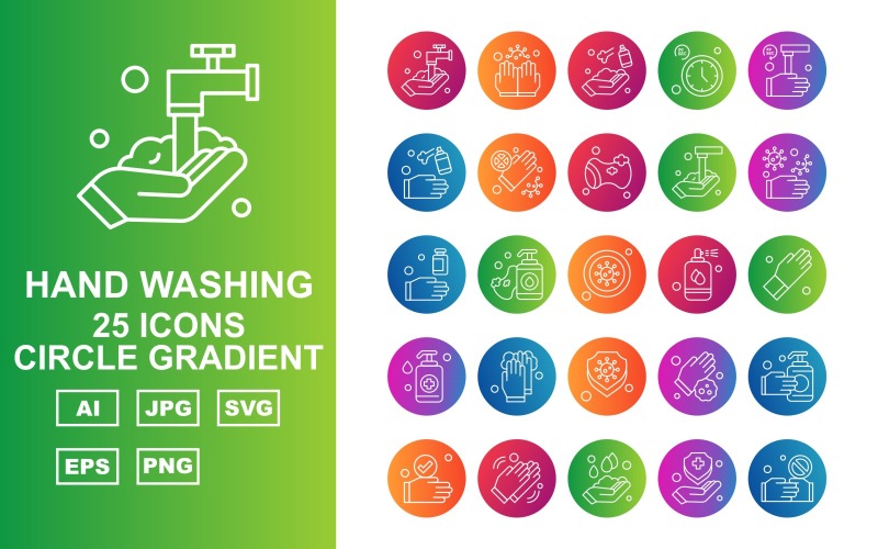 25 Premium handtvättcirkelgradientikoner