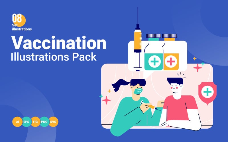 Download Иллюстрация "Vaccination 8  Pack - Illustration" / Vaccination 8  Pack - Illustration - Иллюстрация на тему графика vaccination,vaccine,medical,people,nurse,doctor,hospital,aid,research,patient,clean,illustration,distribution,modern,medicine,website,apps,presentation,pandemic,healthcare