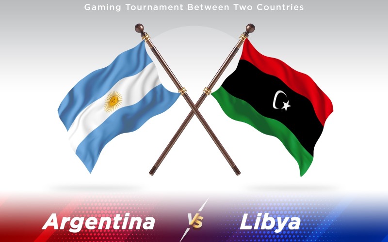 阿根廷与利比亚两个国家的国旗-光栅插图