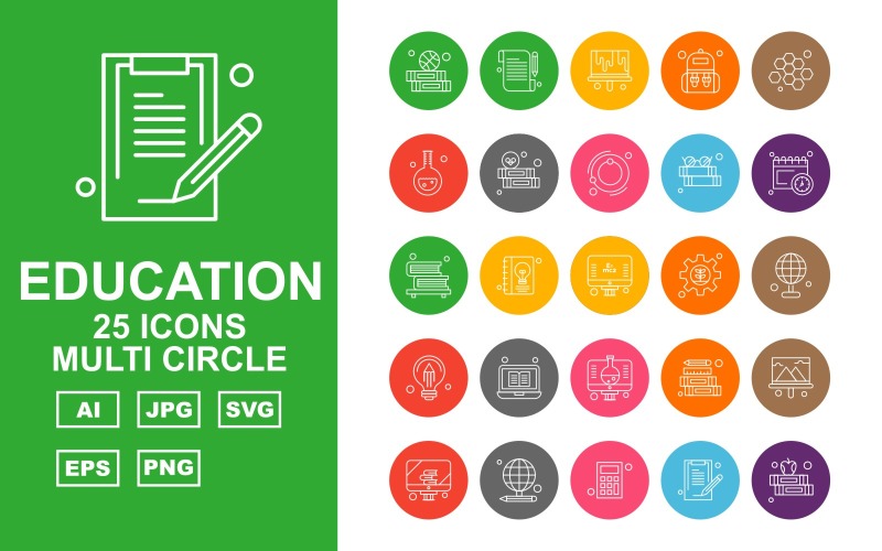 25 Conjunto de ícones de múltiplos círculos para educação premium