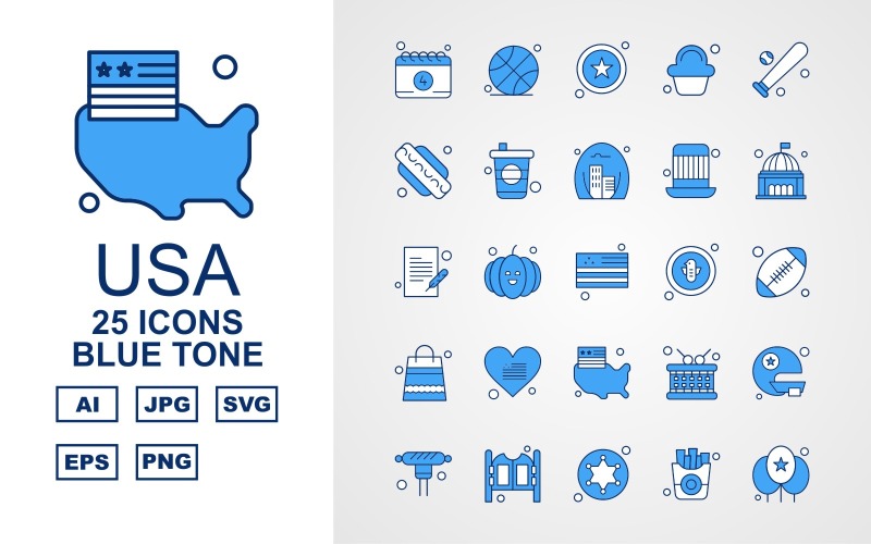 Ensemble d'icônes 25 Premium USA Blue Tone