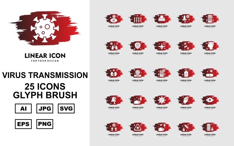 25 Ensemble d'icônes de brosse de glyphe de transmission de virus Premium