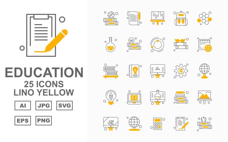 Ensemble d'icônes jaune Premium Education Lino 25
