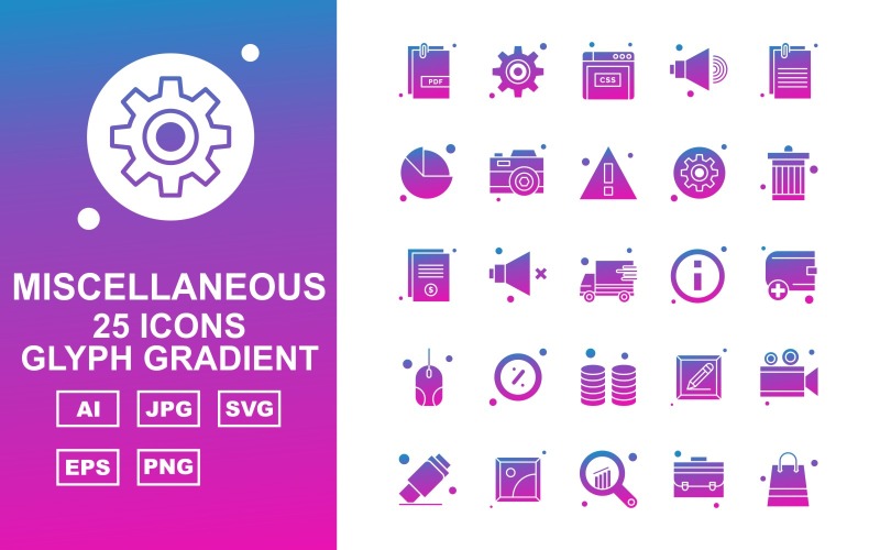 25 Premium diverse ikoner för glyphgradient