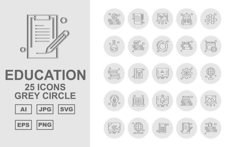 Download Набор иконок "25 Premium Education Grey Circle Iconset" / 25 Premium Education Grey Circle Iconset - Набор иконок на тему science education,study,school,pencil,ruler,chart,presentation,lcd,calculator,math,document,note,report,bag,student,blood,cells,hematology,ecology,reading