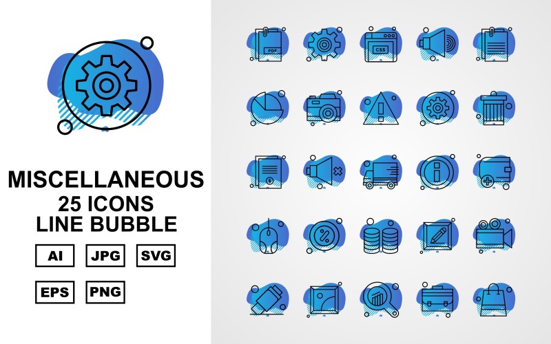 Download Набор иконок "25 Premium Miscellaneous Line Bubble Iconset" / 25 Premium Miscellaneous Line Bubble Iconset - Набор иконок на тему data speaker,miscellaneous,camera,usb,gallery,analytics,briefcase,bag,setting,website,document,pie,alert,photo,recycle,delivery,information,wallet,mouse,coin