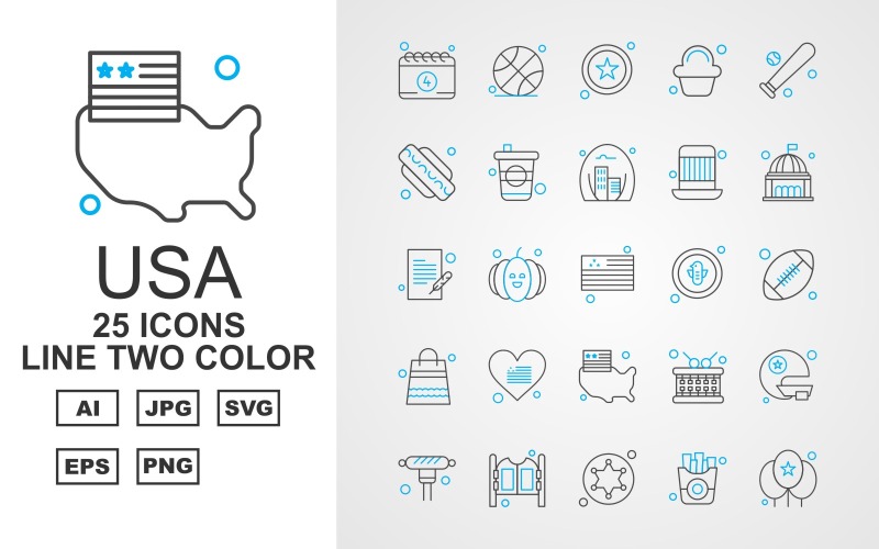Download Набор иконок "25 Premium USA Line Two Color Iconset" / 25 Premium USA Line Two Color Iconset - Набор иконок на тему food calendar,pumpkin,drum,helmet,sport,door,star,fries,balloon,ball,hotdog,baseball,cupcake,fast,cap,washington,document,flag,bird,rugby