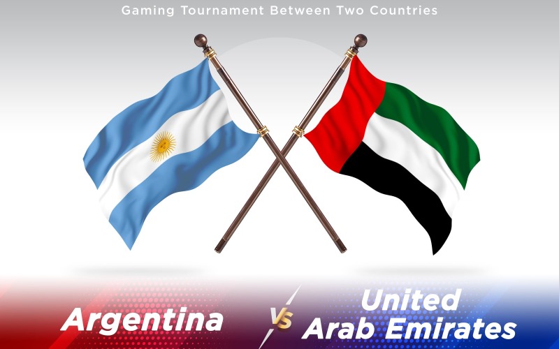 Argentina frente a banderas de dos países de Emiratos Árabes Unidos - ilustración