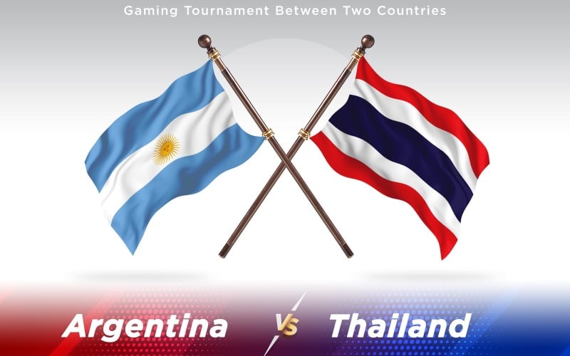 Argentina frente a banderas de dos países de Tailandia - ilustración