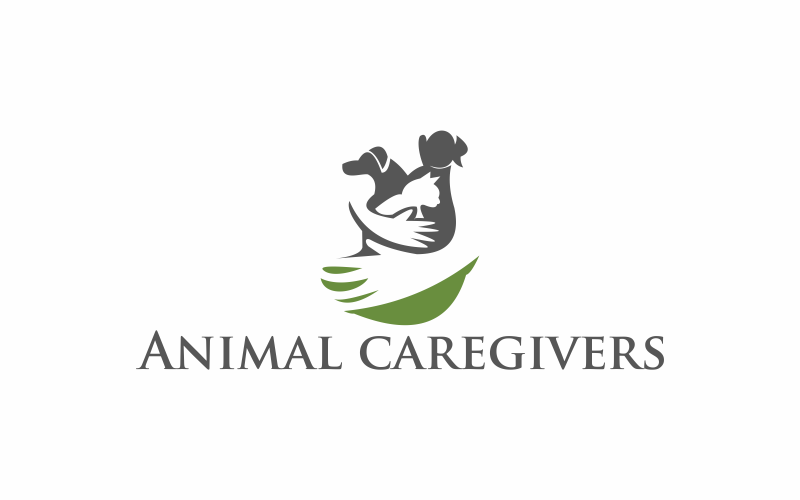 Download Шаблон логотипа "Animal Caregivers Logo Template" / Animal Caregivers Logo Template - Шаблон логотипа на тему графика animal,pet,caregiver,medical,people,disabled,health,cute,dog,friend,social,service,male,puppy,cat,hand,domestic,mental,syndrom,disable