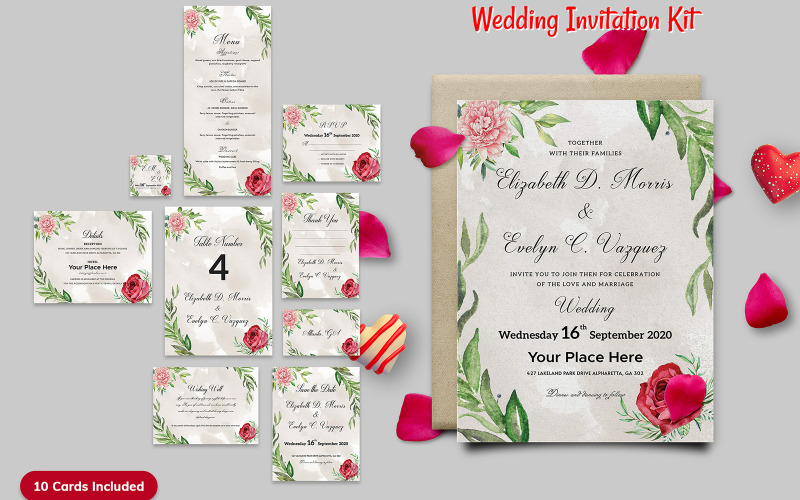 Kit d'invitation de mariage floral - modèle d'identité d'entreprise