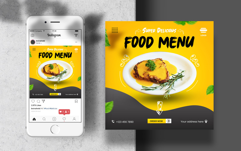 Bannière de modèle de nourriture culinaire Instagram Feed pour les médias sociaux