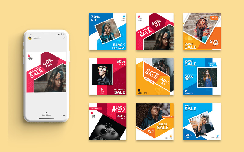 Download Шаблон для соцсетей "Fashion Sale  Post Collect Social Media Template" / Fashion Sale  Post Collect Social Media Template - Шаблон для соцсетей на тему графика template,advertisement,sale,banner,design,fashion,abstract,bundle,set,shopping,promotion,modern,discount