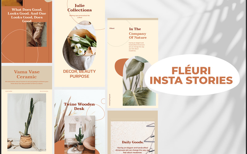 Download Шаблон для соцсетей "Fleur Decor -  Insta Stories Social Media Template" / Fleur Decor -  Insta Stories Social Media Template - Шаблон для соцсетей на тему графика flower,vas,vase,leaf,green,interior,bucket,store,scandinavian,cactuss,living room,decor,ceramic,collection