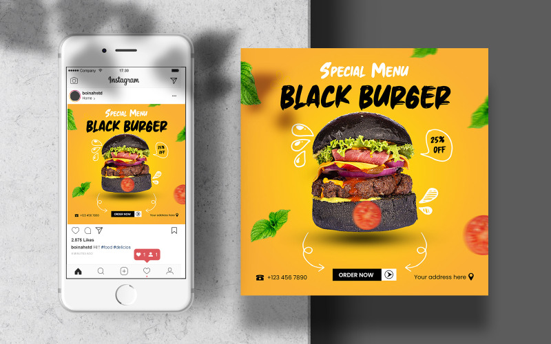 Download Шаблон для соцсетей "Food Instagram Banner Post Template for Social Media" / Food Instagram Banner Post Template for Social Media - Шаблон для соцсетей на тему графика nstagram template,instagram post,marketing,food,layout,poster,square,feed,menu,social media,restaurant,fast food,templates,food template,instagram feed,foodstuff,banner template,healthy food,