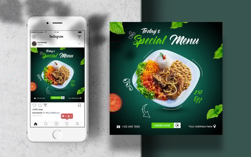 Download Шаблон для соцсетей "Food Instagram Template Banner Post for Social Media" / Food Instagram Template Banner Post for Social Media - Шаблон для соцсетей на тему графика nstagram template,instagram post,marketing,food,layout,poster,square,feed,menu,social media,restaurant,fast food,templates,food template,instagram feed,foodstuff,banner template,healthy food,