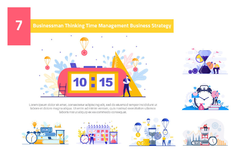 Download Иллюстрация "7 Businessman Thinking Time Management - Illustration" / 7 Businessman Thinking Time Management - Illustration - Иллюстрация на тему графика businessman,thinking,time,management,business,strategy,illustration,vector,idea,creative,graphic,flat,design,technology,alarm,background,bell,cartoon,chronometer,hour