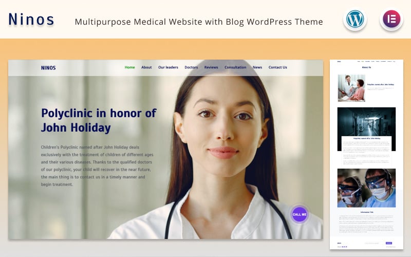 Ninos - Site médico multiuso com tema WordPress Blog Elementor
