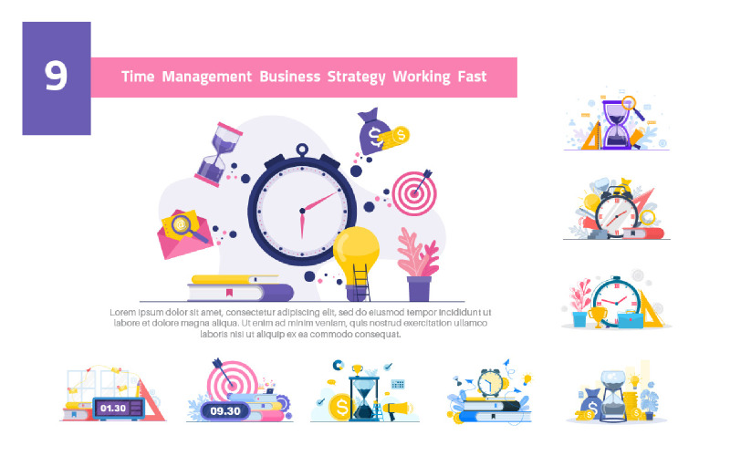 Download Иллюстрация "9 Time Management Business Strategy - Illustration" / 9 Time Management Business Strategy - Illustration - Иллюстрация на тему графика time,management,business,strategy,working,fast,illustration,vector,idea,graphic,creative,flat,design,clock,organization,schedule,planning,work,watch,success