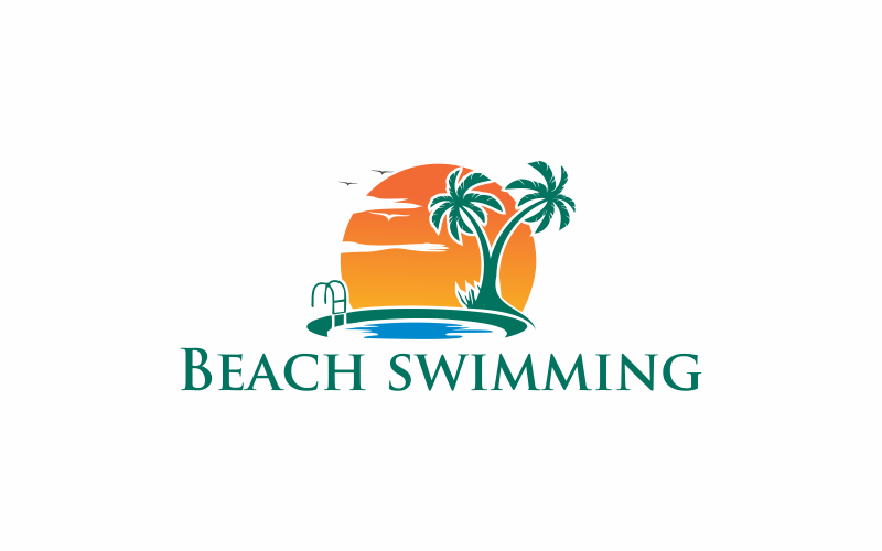 Download Шаблон логотипа "Beach Swimming Logo Template" / Beach Swimming Logo Template - Шаблон логотипа на тему графика beach,water,summer,travel,holiday,vacation,swimming,leisure,sun,ocean,beautiful,sunset,tropical,swim,happy,blue,island,tourism,pool,friends