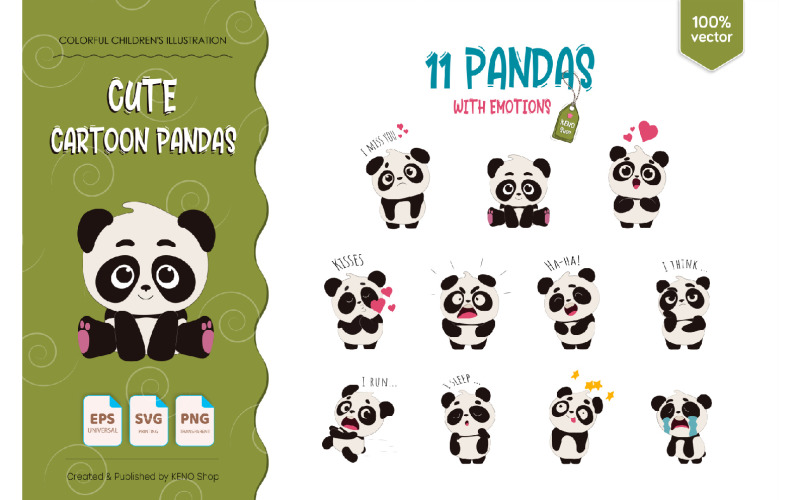 Download Vector "11 Cartoon Pandas with Emotions - Vector Image" / 11 Cartoon Pandas with Emotions - Vector Image - Vector на тему графика baby panda bear,cartoon character,panda clipart,cartoon panda,panda svg,panda bear,cute panda,panda kids,panda,animals,emotion,set,collection,cute,bear,sticker,card,poster,baby shower,pet