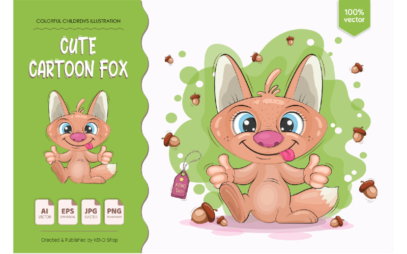 Download Vector "Cute Cartoon Fox - Vector Image" / Cute Cartoon Fox - Vector Image - Vector на тему графика fox,wolf,cartoon,illustration,mammal,predator,wild,animal,art,character,clever,creature,design,drawing,ear,eye,face,friendly,fur,graphic