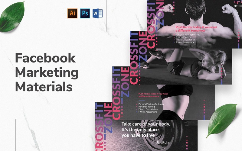 Fitness Studio Facebook Cover and Post Social Media Template