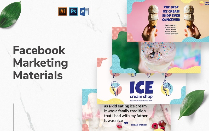 Download Шаблон для соцсетей "Ice Cream Shop Facebook Cover and Post Social Media Template" / Ice Cream Shop Facebook Cover and Post Social Media Template - Шаблон для соцсетей на тему графика facebook graphic design,facebook template editable,facebook template banner,facebook template cover,facebook template design,facebook template examples,facebook branding template,social media