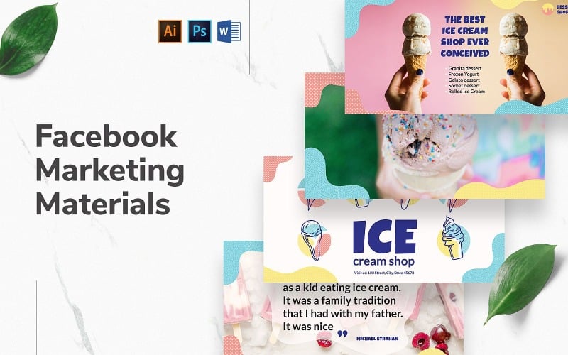 Ice Cream Shop Facebook Cover en Post Social Media Template