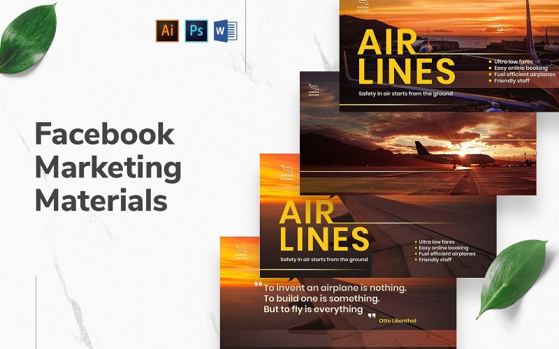 Légitársaságok Aviation Facebook borítója és közzéteszi a közösségi média sablonját