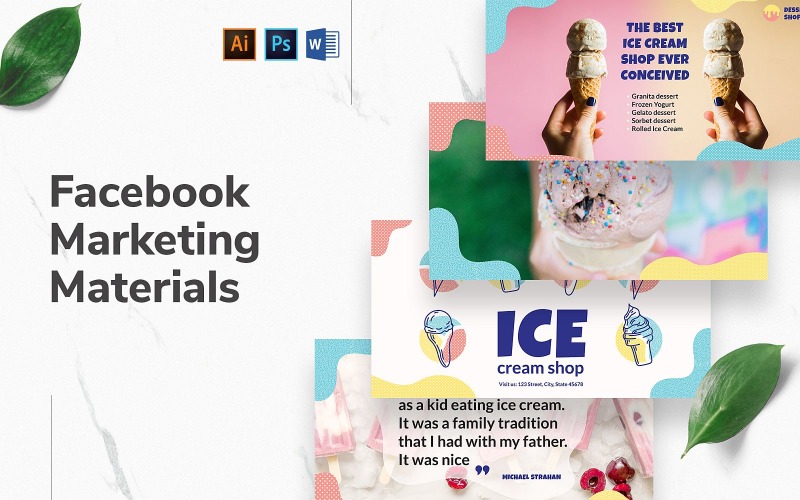 Обложка магазина мороженого на Facebook и шаблон публикации в социальных сетях