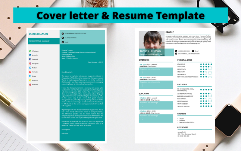 Download Резюме "Professional  No 01 - Modern Aquamarine Resume Template" / Professional  No 01 - Modern Aquamarine Resume Template - Резюме на тему графика resume template,professional resume,elegant resume,modern resume,docx,word,pptx,powerpoint,easy to edit,easy to print