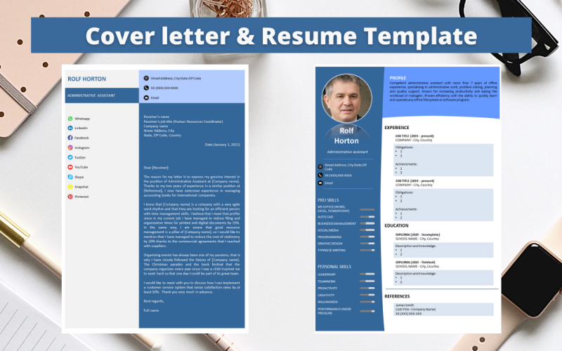 Download Резюме "Professional  No 05 - Modern Blue Resume Template" / Professional  No 05 - Modern Blue Resume Template - Резюме на тему графика resume template,professional resume,elegant resume,modern resume,docx,word,pptx,powerpoint,easy to edit,easy to print