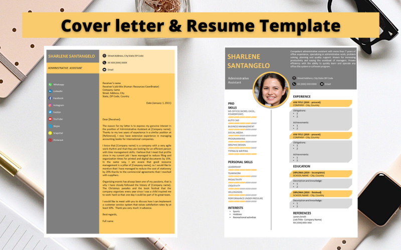 Download Резюме "Professional  No 07 - Industrial Yellow Resume Template" / Professional  No 07 - Industrial Yellow Resume Template - Резюме на тему графика resume template,professional resume,elegant resume,modern resume,docx,word,pptx,powerpoint,easy to edit,easy to print