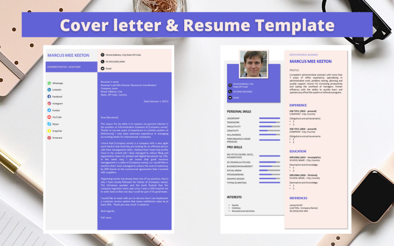 Professionnel n ° 14 - CV violet et rose moderne