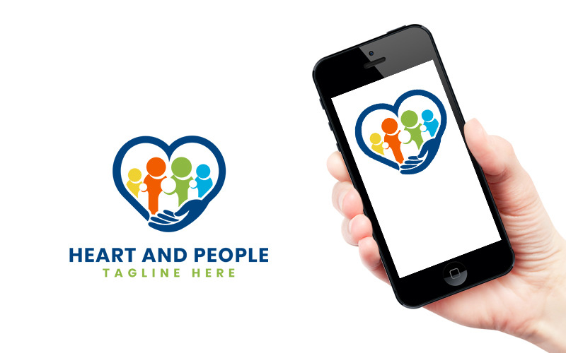 Plantilla de diseño de logotipo de trabajo en equipo de la comunidad de personas y corazón