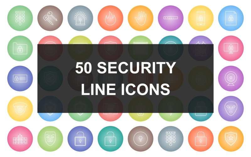 50 biztonsági vonal kerek színátmenet ikonkészlet