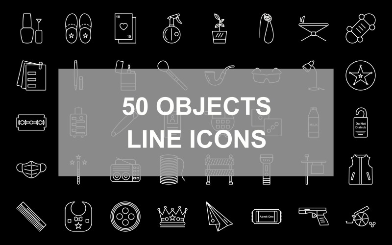 Conjunto de iconos de línea invertida de 50 objetos