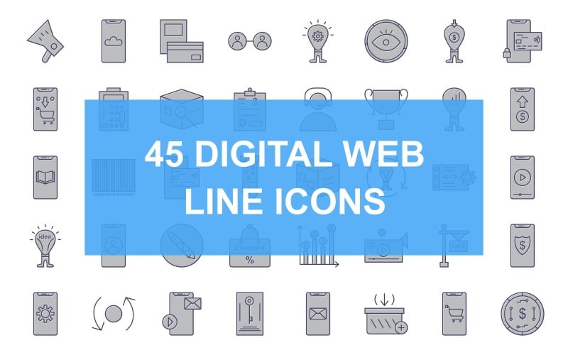 45 Digital Web Line Filled Icon Set