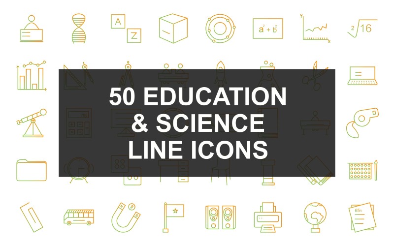 Download Набор иконок "50 Education &amp; Science Line Gradient Iconset" / 50 Education &amp; Science Line Gradient Iconset - Набор иконок на тему science two students studying,student sitting in classroom,school bus,puzzle,equal to,percentage,mathematics,circuit,dna structure,alphabet,cube,atomic structure,formula,graph,square root,statistics,