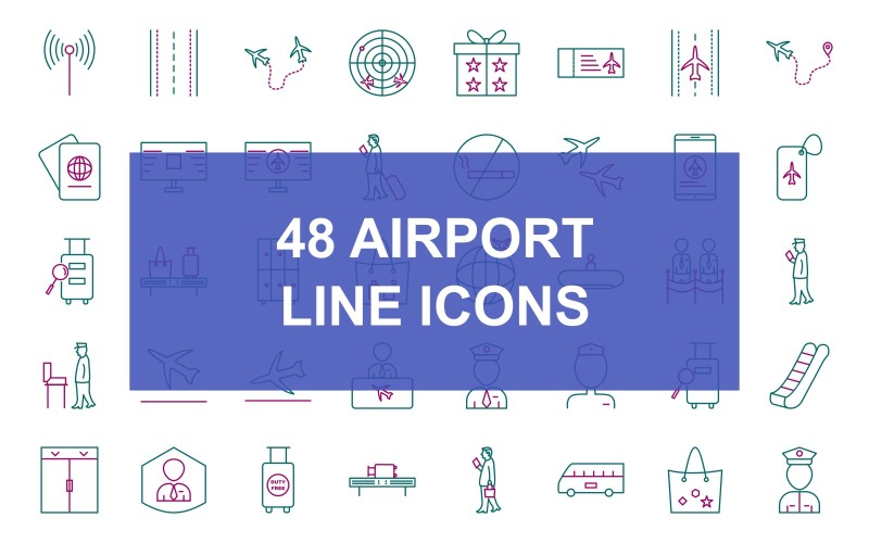 48 Ensemble d'icônes à deux couleurs de la ligne de l'aéroport