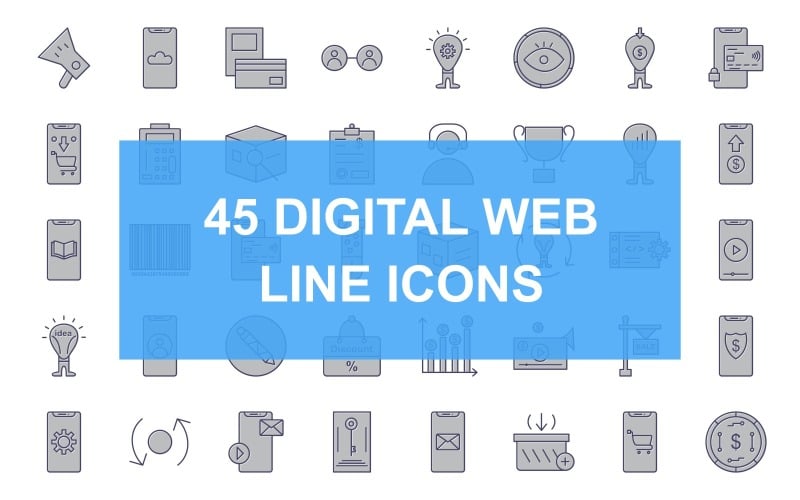45 ensemble d'icônes rempli de ligne Web numérique