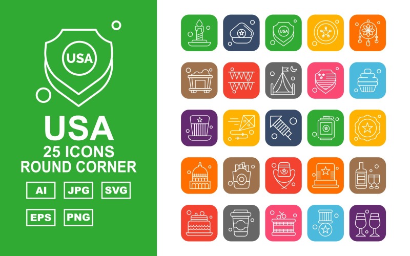 Icon Icon Icon Pack 25 Premium zaoblený roh USA