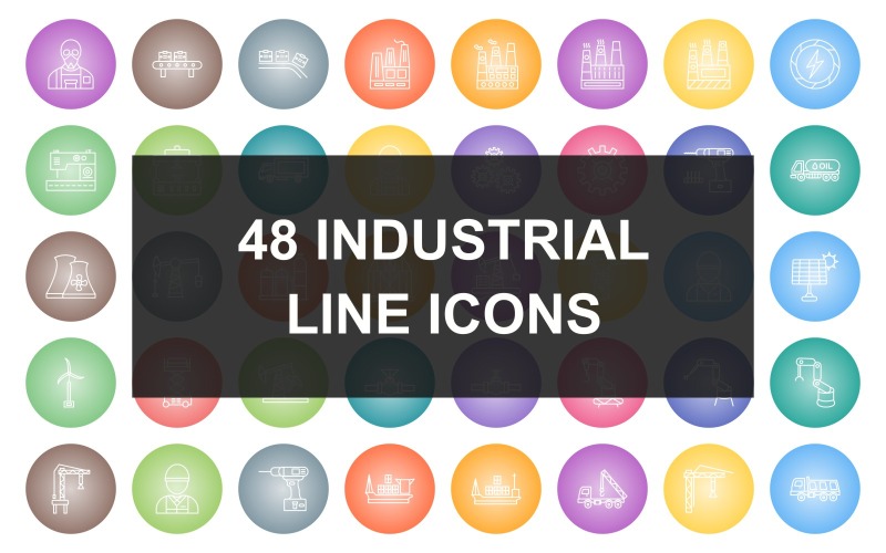 48 Iconset gradiente rotondo linea di processo industriale