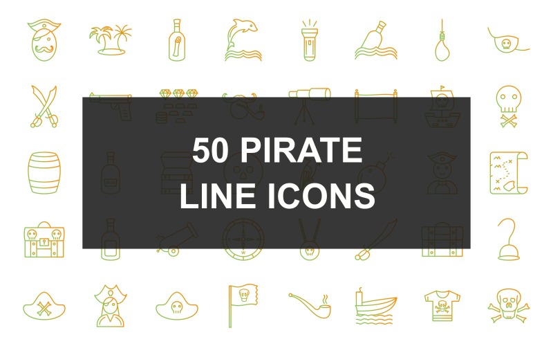 50 jeu d'icônes de dégradé de ligne pirate