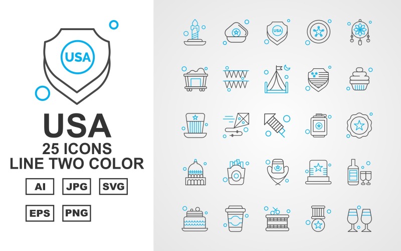 Набор иконок 25 Premium USA Line Two Color Icon Pack