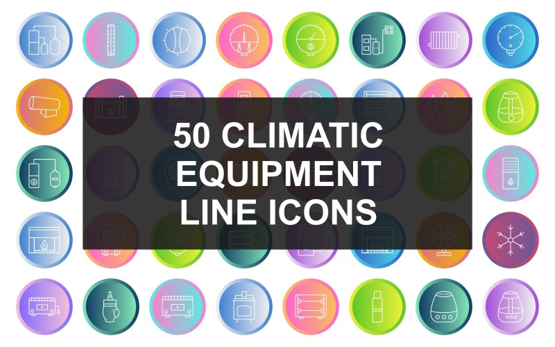 Набор из 50 градиентных круглых иконок для линии климатического оборудования