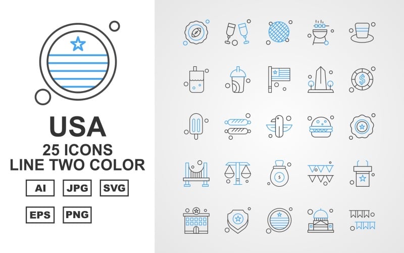 25 Pack di icone a due colori della linea USA Premium